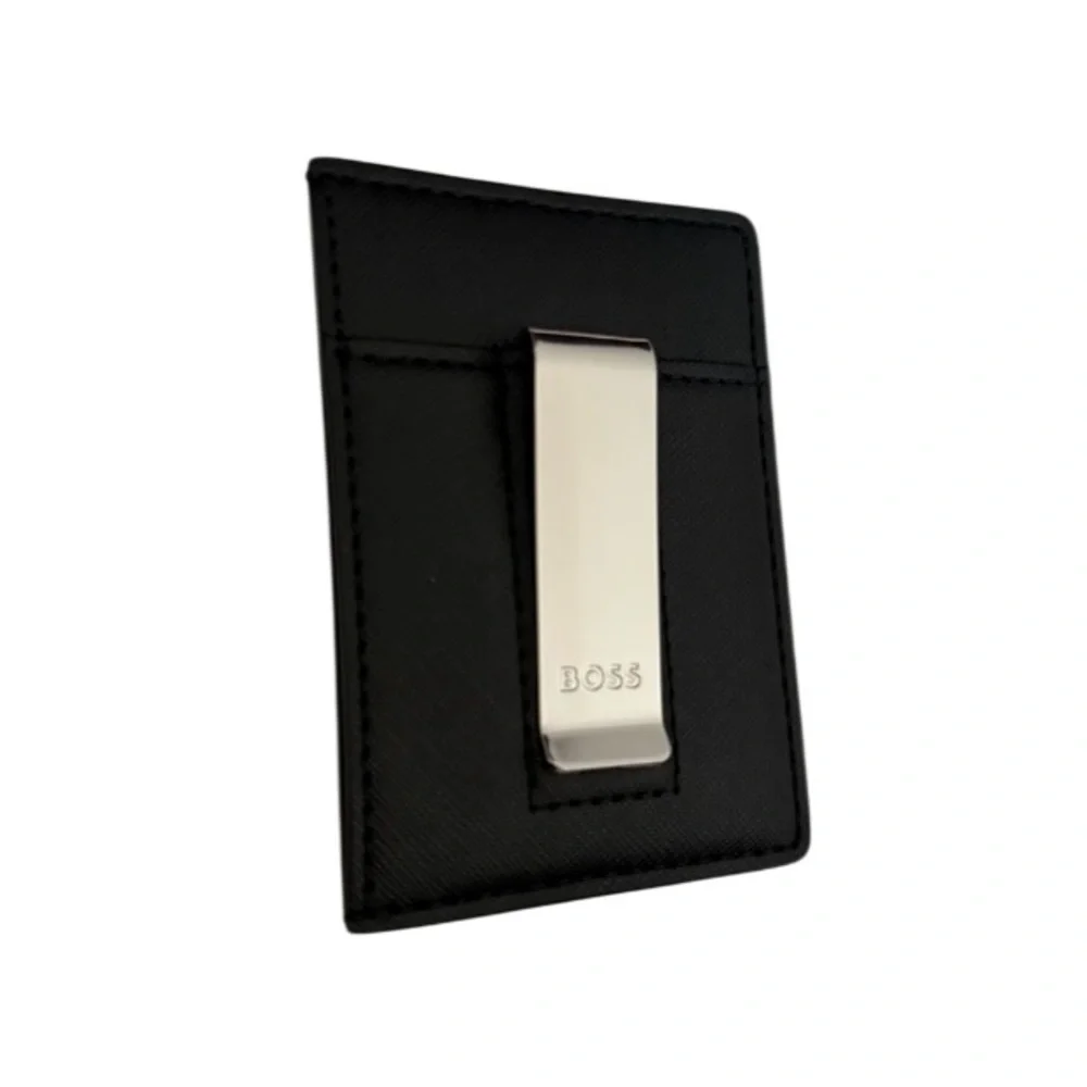 BOSS | Zair Money Clip | Black Leather Wallet | Silver Hardware | NWT